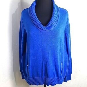 Liz Claiborne Blue Sweater, Shawl Collar, 2 Zipper Pockets on Front, Size XL